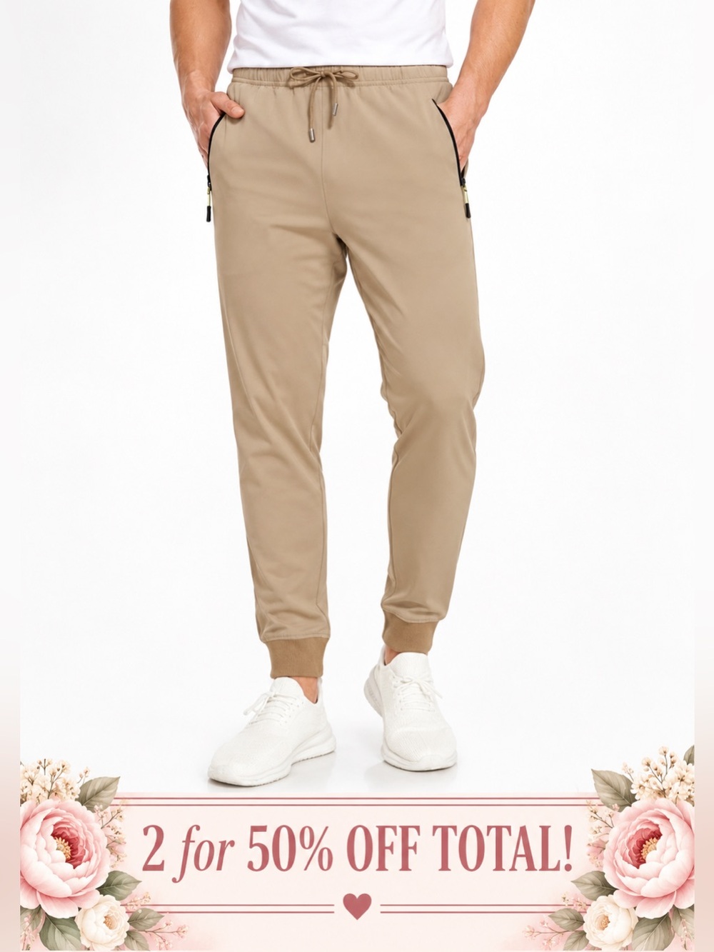 SPOSULEI Men's Khaki Lightweight Performance Joggers Track Pants Small